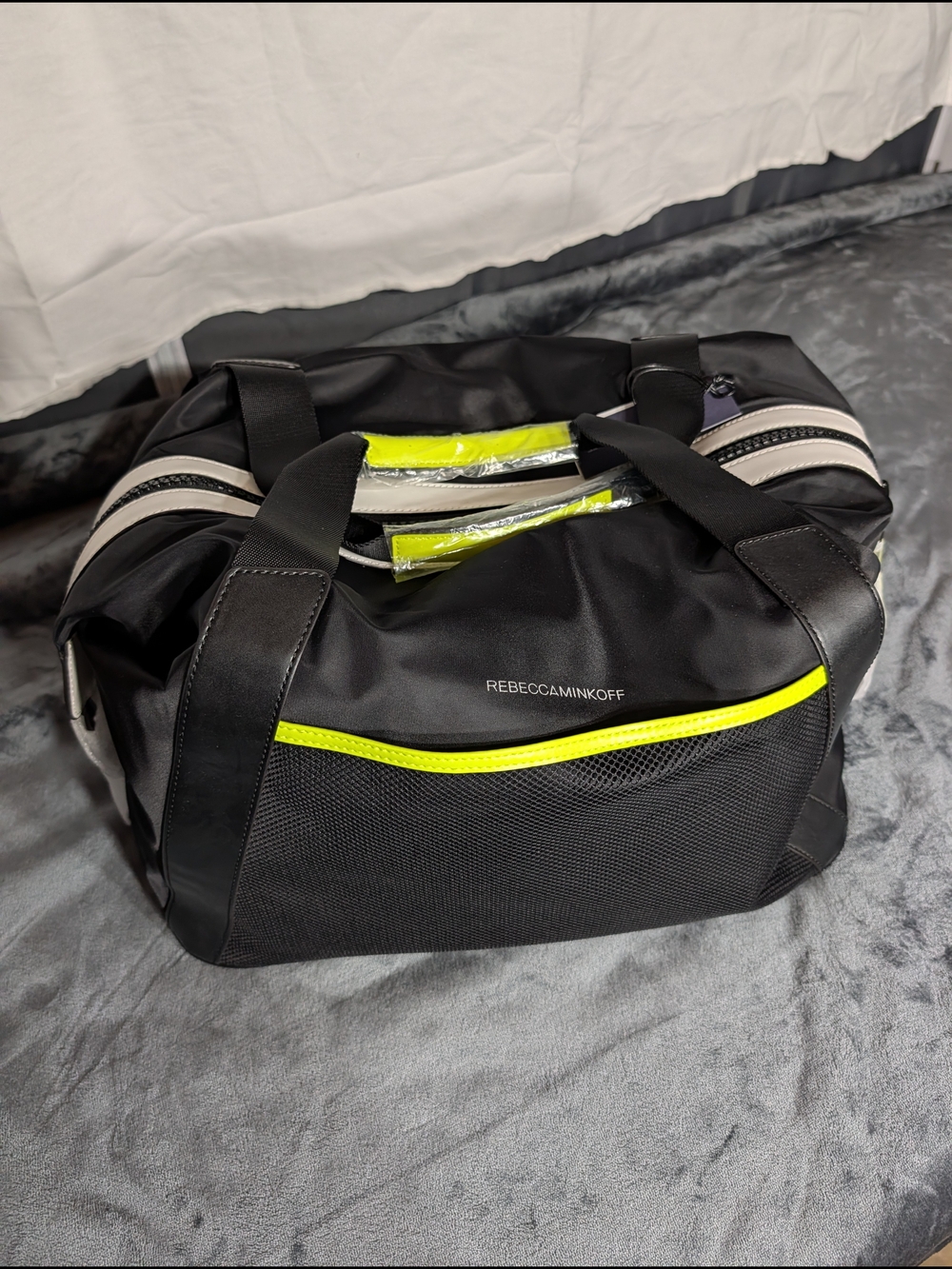 Rebecca Minkoff Black Duffel Bag with Neon Yellow Accent